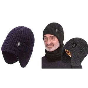 Winter Fleece Lined Blue Beanie Hat Super Warm Ear Muffs Skull Cap‎ Outdoors NEW